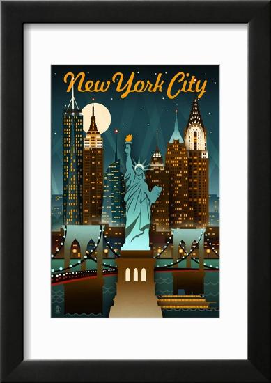 New York City  New York - Retro Skyline-null-Framed Art Print