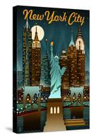 New York City, New York - Retro Skyline-Lantern Press-Stretched Canvas
