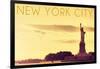 New York City, New York - Statue of Liberty and Yellow Skyline-Lantern Press-Framed Art Print