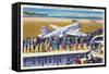 New York City, New York - United Airlines Plane Departing La Guardia-Lantern Press-Framed Stretched Canvas