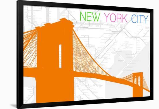 New York City, NY - Neon Brooklyn Bridge-Lantern Press-Framed Art Print