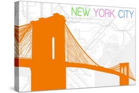 New York City, NY - Neon Brooklyn Bridge-Lantern Press-Stretched Canvas