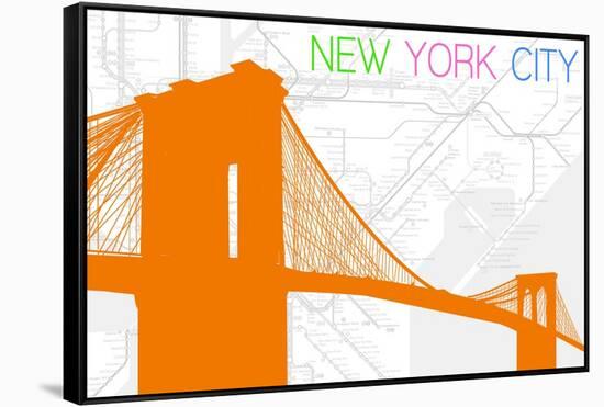 New York City, NY - Neon Brooklyn Bridge-Lantern Press-Framed Stretched Canvas