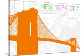New York City, NY - Neon Brooklyn Bridge-Lantern Press-Stretched Canvas