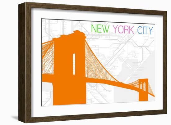 New York City, NY - Neon Brooklyn Bridge-Lantern Press-Framed Art Print