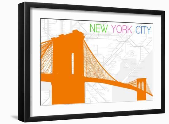 New York City, NY - Neon Brooklyn Bridge-Lantern Press-Framed Art Print