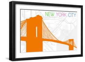 New York City, NY - Neon Brooklyn Bridge-Lantern Press-Framed Art Print