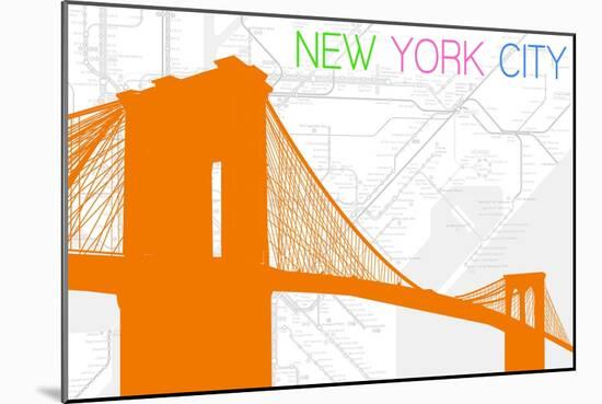 New York City, NY - Neon Brooklyn Bridge-Lantern Press-Mounted Art Print