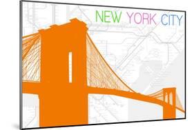 New York City, NY - Neon Brooklyn Bridge-Lantern Press-Mounted Art Print