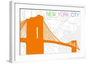 New York City, NY - Neon Brooklyn Bridge-Lantern Press-Framed Art Print