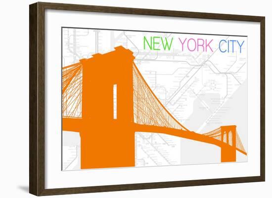 New York City, NY - Neon Brooklyn Bridge-Lantern Press-Framed Art Print