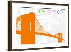 New York City, NY - Neon Brooklyn Bridge-Lantern Press-Framed Art Print