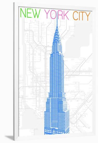 New York City, NY - Neon Chrysler Building-Lantern Press-Framed Art Print