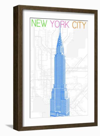 New York City, NY - Neon Chrysler Building-Lantern Press-Framed Art Print