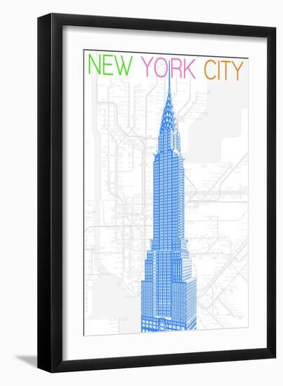 New York City, NY - Neon Chrysler Building-Lantern Press-Framed Art Print