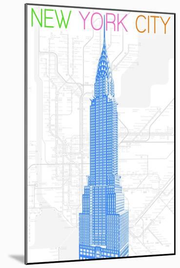 New York City, NY - Neon Chrysler Building-Lantern Press-Mounted Art Print