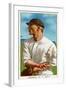New York City, NY, New York Giants, Fred Merkle, Baseball Card-Lantern Press-Framed Art Print