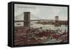 New York City, NY - View of the Brooklyn Bridge-Lantern Press-Framed Stretched Canvas