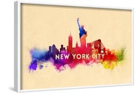 New York City - Skyline Abstract (Cream)-Lantern Press-Framed Art Print