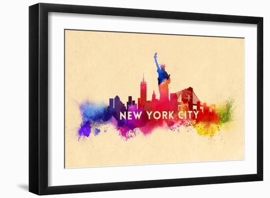 New York City - Skyline Abstract (Cream)-Lantern Press-Framed Art Print