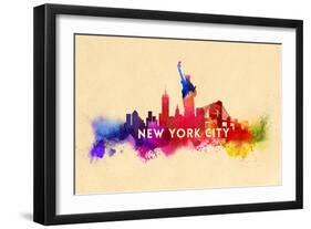 New York City - Skyline Abstract (Cream)-Lantern Press-Framed Art Print