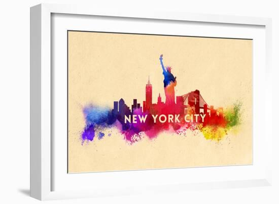 New York City - Skyline Abstract (Cream)-Lantern Press-Framed Art Print