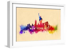 New York City - Skyline Abstract (Cream)-Lantern Press-Framed Art Print