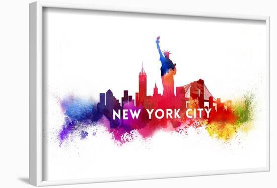 New York City - Skyline Abstract (White)-Lantern Press-Framed Art Print
