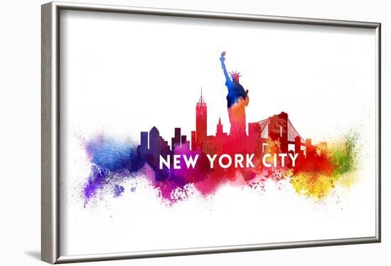 New York City - Skyline Abstract (White)-Lantern Press-Framed Art Print