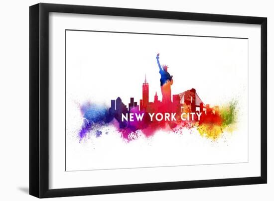 New York City - Skyline Abstract (White)-Lantern Press-Framed Art Print