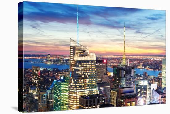 New York City Skyline Aerial View at Dusk with Skyscrapers of Midtown Manhattan.-Songquan Deng-Stretched Canvas