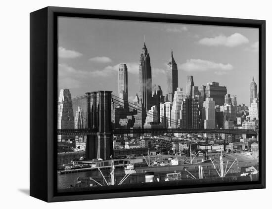 New York City Skyline and Brooklyn Bridge, 1948-Andreas Feininger-Framed Stretched Canvas