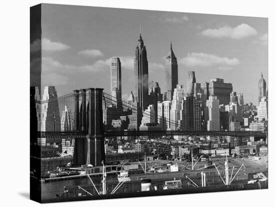 New York City Skyline and Brooklyn Bridge, 1948-Andreas Feininger-Stretched Canvas