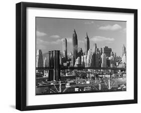 New York City Skyline and Brooklyn Bridge, 1948-Andreas Feininger-Framed Photographic Print