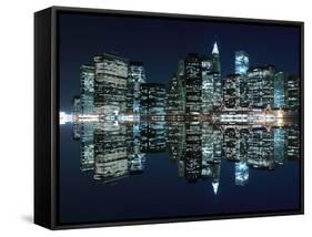 New York City Skyline and Manhattan Bridge at Night-Zigi-Framed Stretched Canvas