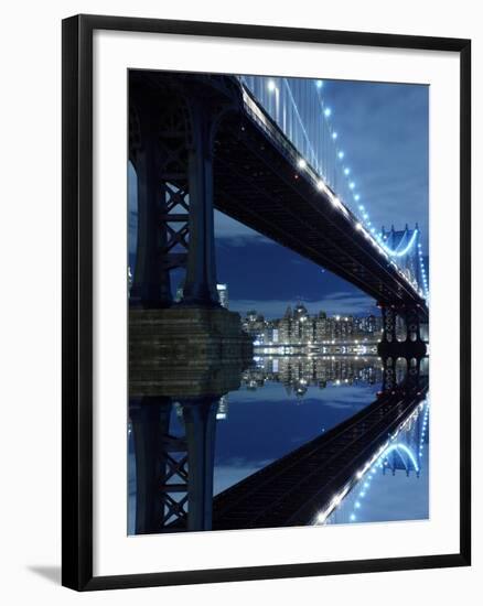 New York City Skyline and Manhattan Bridge at Night-Zigi-Framed Photographic Print