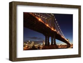 New York City Skyline and Manhattan Bridge at Night-Zigi-Framed Photographic Print