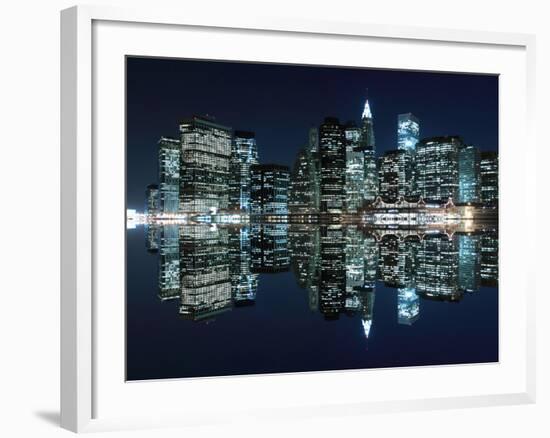 New York City Skyline and Manhattan Bridge at Night-Zigi-Framed Photographic Print