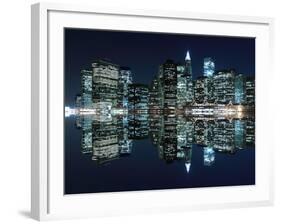 New York City Skyline and Manhattan Bridge at Night-Zigi-Framed Photographic Print