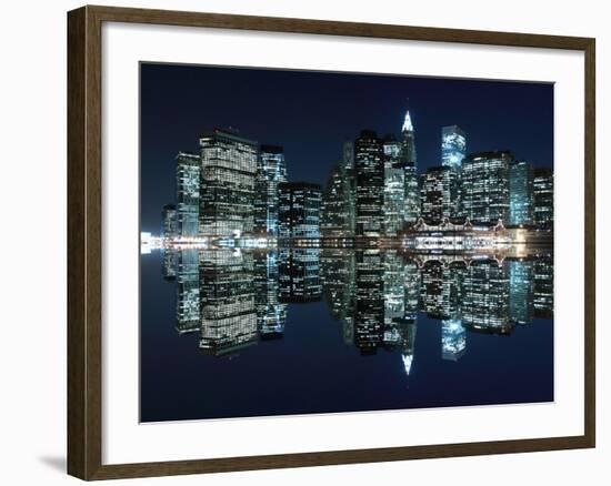 New York City Skyline and Manhattan Bridge at Night-Zigi-Framed Photographic Print