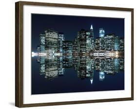 New York City Skyline and Manhattan Bridge at Night-Zigi-Framed Photographic Print