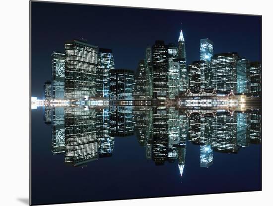 New York City Skyline and Manhattan Bridge at Night-Zigi-Mounted Photographic Print