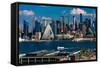 New York CIty Skyline as seen from Pallisades Avenue, New Jersey-null-Framed Stretched Canvas