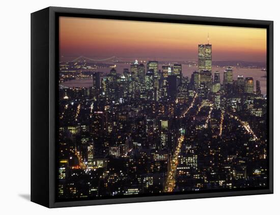 New York City Skyline at Night, NY-Barry Winiker-Framed Stretched Canvas