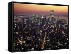 New York City Skyline at Night, NY-Barry Winiker-Framed Stretched Canvas