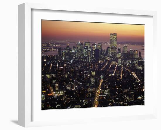 New York City Skyline at Night, NY-Barry Winiker-Framed Premium Photographic Print