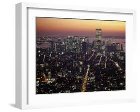 New York City Skyline at Night, NY-Barry Winiker-Framed Premium Photographic Print