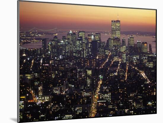 New York City Skyline at Night, NY-Barry Winiker-Mounted Premium Photographic Print