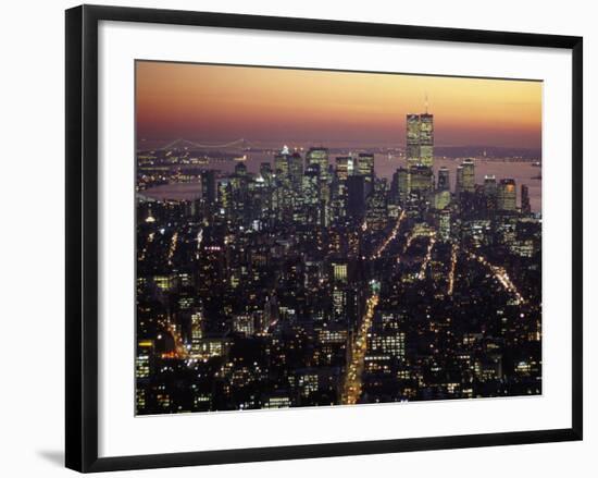 New York City Skyline at Night, NY-Barry Winiker-Framed Photographic Print