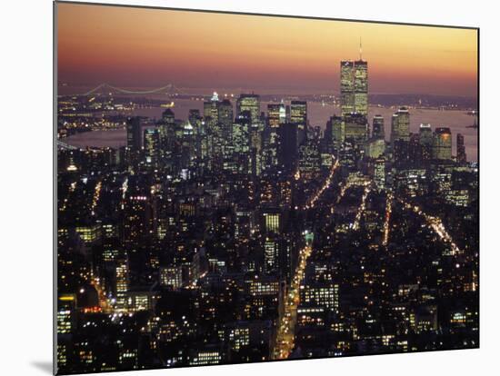 New York City Skyline at Night, NY-Barry Winiker-Mounted Photographic Print